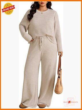 Plus Size 2 Piece Striped Long Sleeve Top & Sweatpants Set